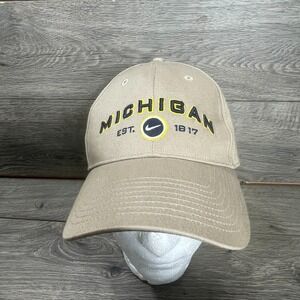 VTG Nike Michigan Wolverines Hat Cap Mens‎ One Size Beige Strapback Swoosh New
